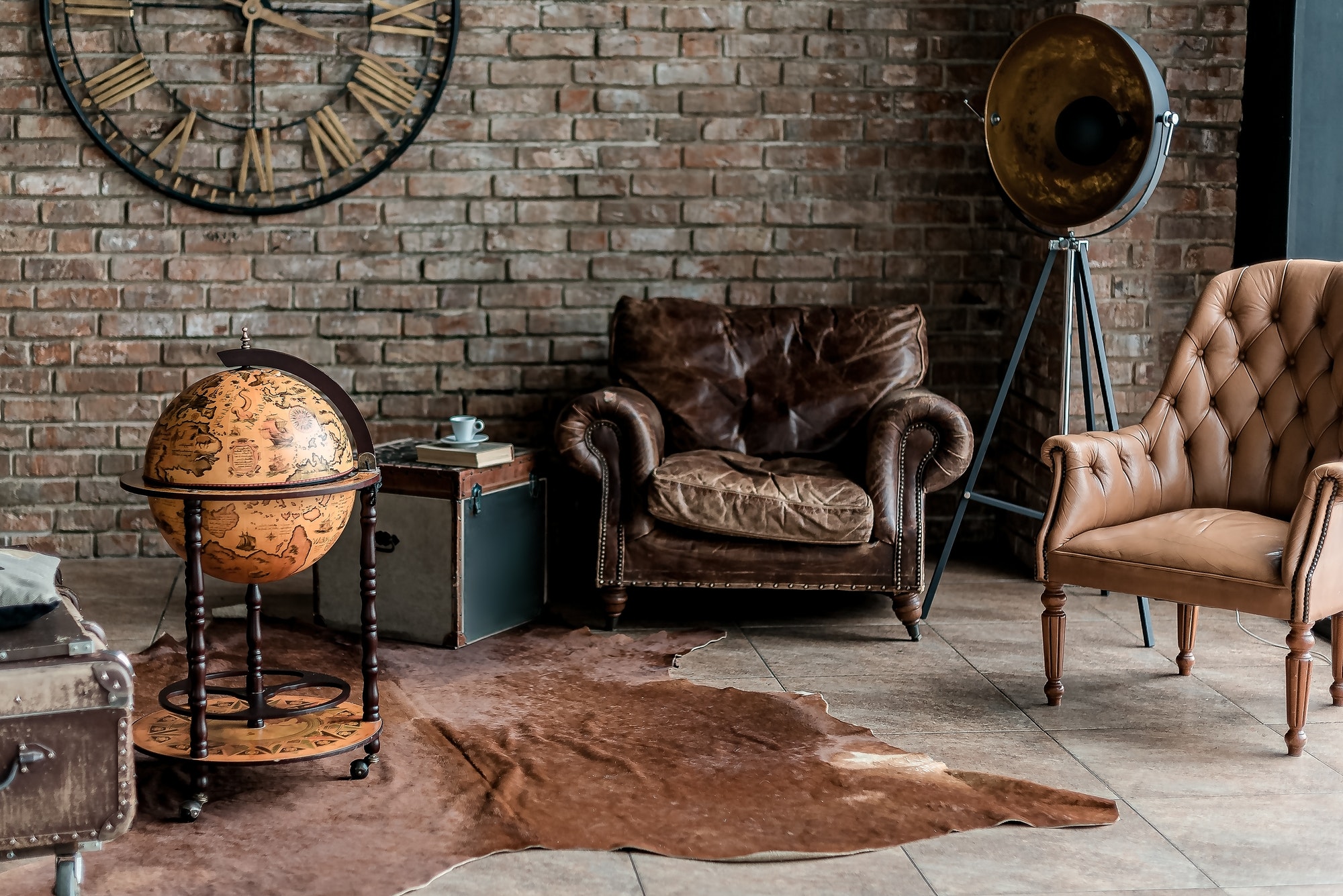Retro styled interior with antique furniture and decoration