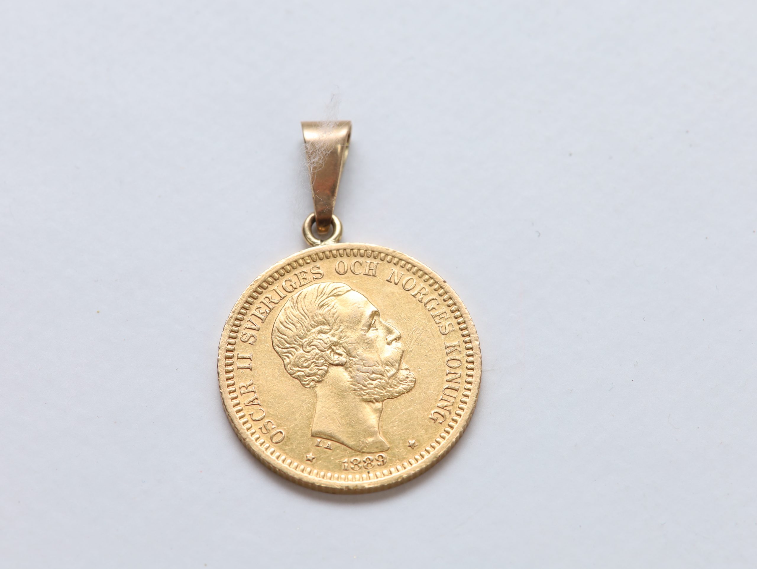 Svensk 20 kroner gullmynt 1889 – Oscar II – anheng med 14 kt gullfeste - Image 2